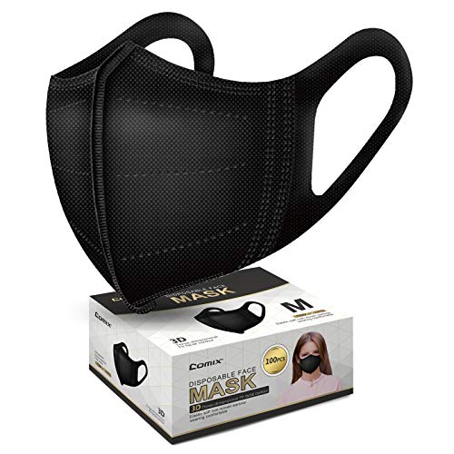 100 Pack Black Face Masks 3D Disposable Masks, Comix 3Ply Masks for Teenagers, Women, Adults