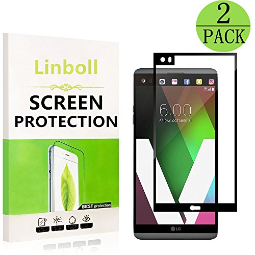 [ 2 Pack ] LG V20 Screen Protector, Linboll - Full Screen Coverage,9H Hadness,HD Ultra-clear, Anti-Scratch, Bubble Free,Tempered Glass Screen Protectors For LG V20 - Black