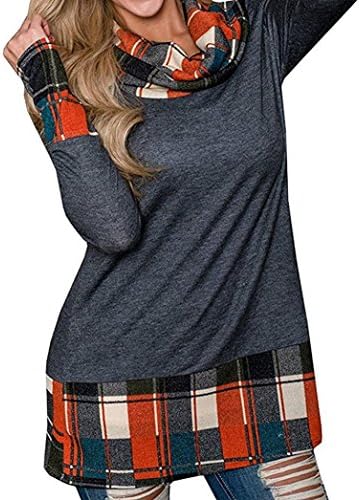 DRACLE Plaid Shirts for Women, Long Sleeve Casual Pullover Sweatshirt Winter / Fall (Orange, XL)
