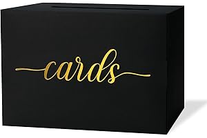 Mulbozy Black Card Box for Party, Gift Cards Box Holder with Gold Foil Design for Wedding Receptions, Bridal & Baby Showers, Graduations, Voting, Donate Money, Retirements, Anniversaries