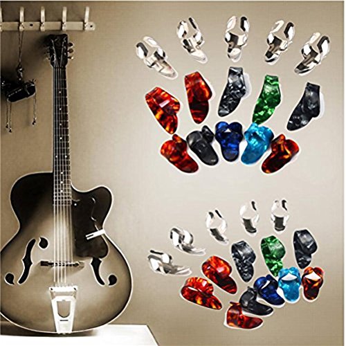 Pakala66 Electric Acoustic Guitar Finger Picks Thumb Picks Set Guitar Picks with Grid Case Storage Box-Pack of 15 (A)