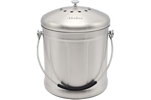 Abakoo 1.8 Gallon Compost Bin Container Kitchen Compost Bin, Compost Pail with Stainless Steel Lid, Countertop Kitchen Trash Can (Includes Totally 2 Filters)