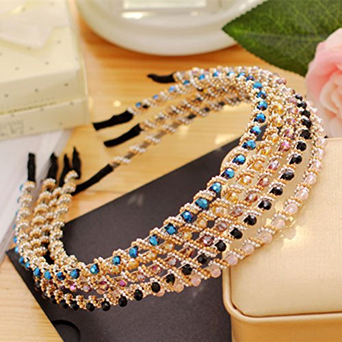 Casualfashion 4Pcs Bling Rhinestone Hair Hoop Band Crystal Beaded Headband for Women
