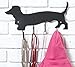 MyGift Wall Mounted Black Metal Coat Rack and Key Rack with Dachshund Dog Cut Out Design, Hanging Dog Leash Organizer Rack with 4 Hooks