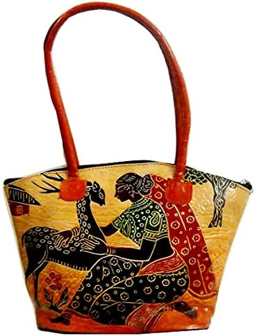 Shantiniketan Elephant Embossed Leather Backpack Handmade in India Travel READ s-l500.jpg main image 4