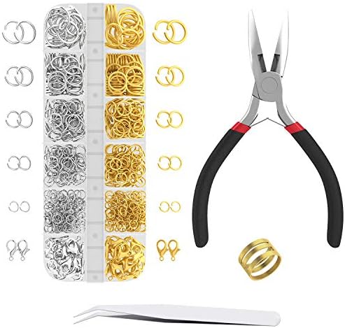 Korlon 1200 Pcs Open Jump Rings for Jewelry Making, Gold & Silver Necklace Jewelry Findings Kit with Pliers, Lobster Clasps