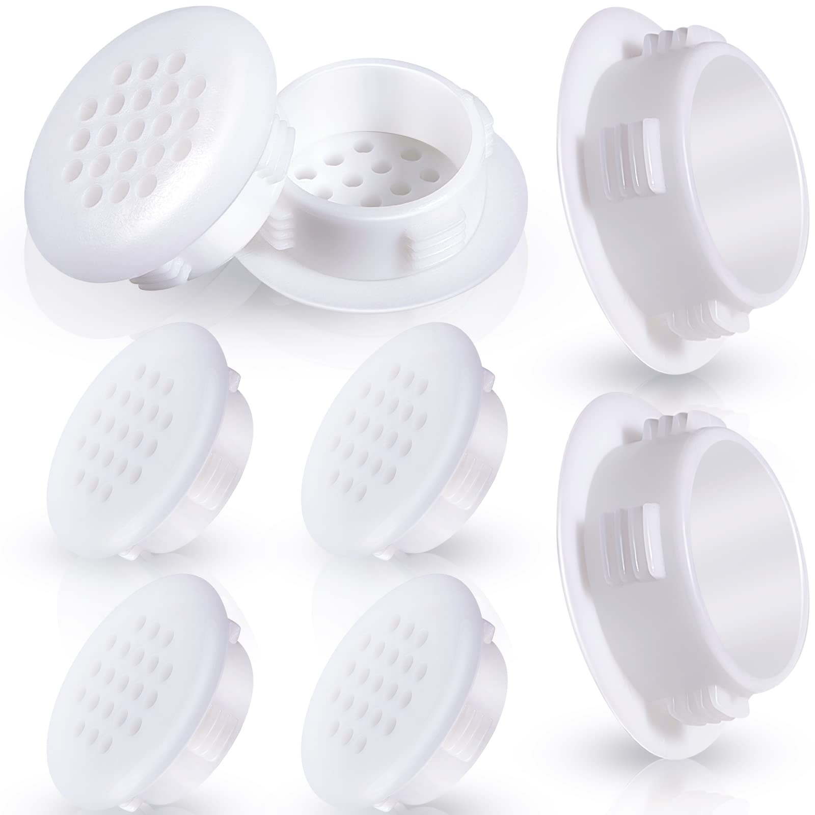 Queekay 16 Pcs Soffit Vents White 30 Mm/ 1.2 in Plastic Small Round Air Vents Bulk Mesh Hole Louver Covers Soffit Airflow Cover for Shoe Cabinet Kitchen Bathroom Drawer Wardrobe