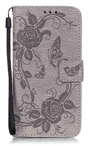 S6 Phone Wallet, Galaxy S6 Case, JanCalm [Wrist Strap] Premium PU Leather [Multi Card/Cash Slots] [Kickstand Feature] Magnetic Flip Folio Cover + Crystal Pen (Butterfly - Grey) - Thumbnail 7