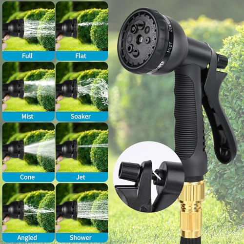 30m Expandable Garden Hose with 8 Spray Models Fits 1/2" and 3/4" Taps Durable Metal Fittings for Garden Cleaning, Car Washing, Watering (Black)