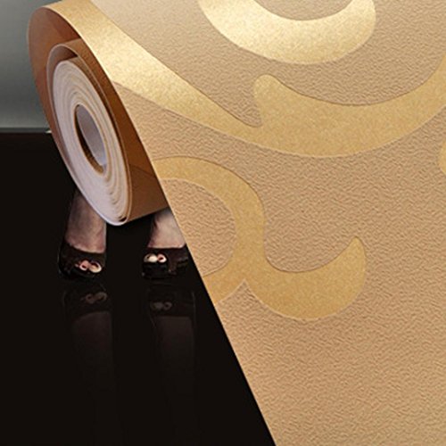 Elaco Home Sticker, 10M Luxury Silver 3D Victorian Damask Embossed Wallpaper Rolls Home Art Decor (Glod)