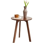Bamskov Solid Oak Round Side Table 3 Legs for Living Room (Walnut) | Easy assemble with eco-friendly paint. Compact design for small spaces. Ideal bedroom, balcony, office. Sturdy base.