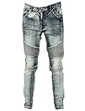 Moonwalk Mens Runway Hiphop Skinny Elastic Denim Biker Jeans Joggers 32 Grey