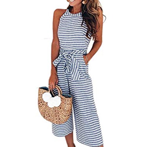 » Yaso Women’s Casual Striped Sleeveless Waist Belted Zipper Back Wide