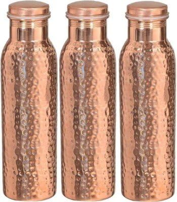 SET OF 3, Copper Yoga Water Bottle or Thermos Flask 34oz Capacity with 99.5% Purity- Handmade,Joint Free &amp; Leak Proof for Ayurvedic Health Benefits,Sports,Gym,Yoga &amp; Travel