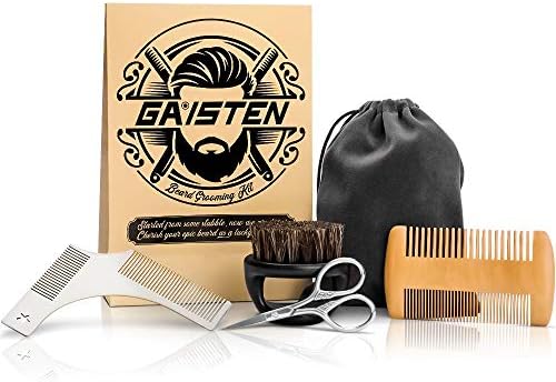 Beard Brush and Comb Set for Men, GAISTEN Beard Grooming Kit Mustache & Beard Care Set For Men - Beard Comb, Beard Shaper, Beard Brush, Beard Scissors