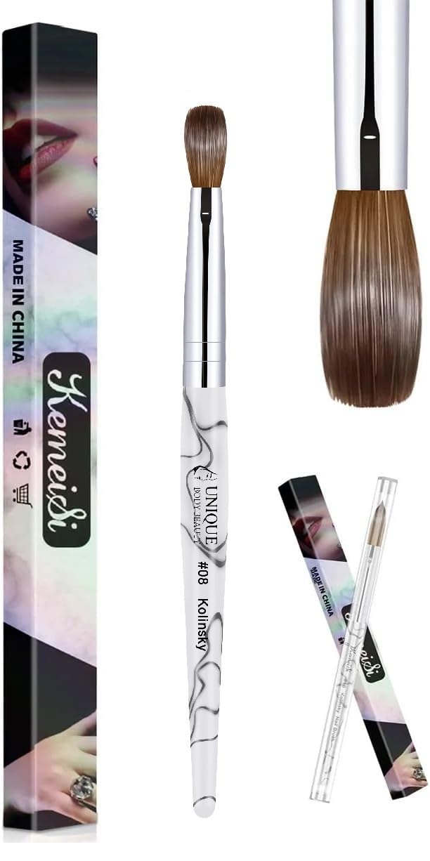 Kolinsky Acrylic Nail Brush 3D Pure Handmade Nail Brushes For Acrylic Application Professional Nail Art Brush (Size 8 White)