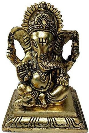 RCI Handicraft White Metal Ganesh/Ganpanti (Elephant Hindu God) Sitting on chocki Gold Plated of Diwali, New Year, House Warming, Wedding, brass statue