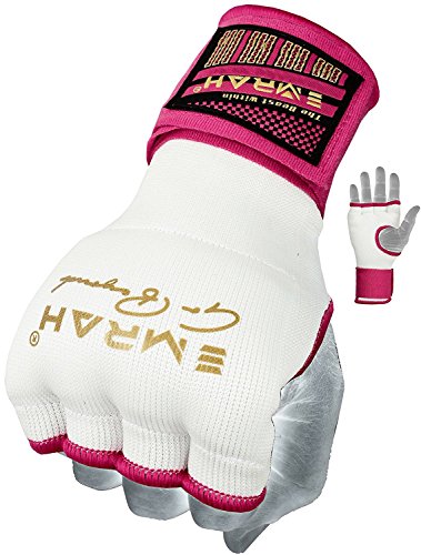 EMRAH Pro Training Ladies Boxing Inner Gloves Hand Wraps MMA Fist Protector Bandages Mitts (Large, White/Pink)