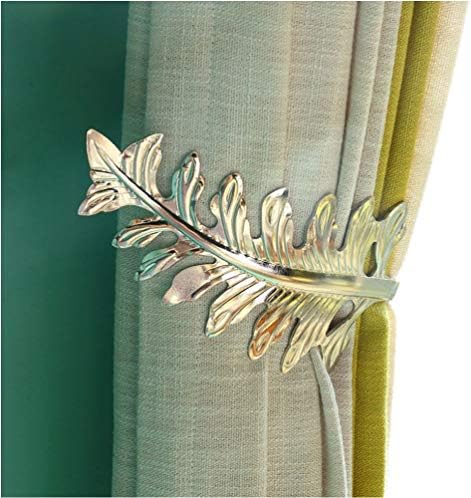 AJINGE Curtain Holdbacks,Fashion Leaves Design Curtain Drapery Holdbacks Tie back, Curtain U Metal Hooks(1 Pair,Silver)