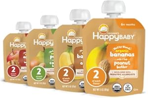 Happy Baby Organics Nutty Blends Stage 2, Fruit and Nut Butter, Allergen Introduction in Baby Appropriate Texture, for 6+ Months, 8 Variety Ct