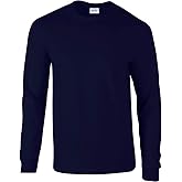 Gildan Mens Plain Crew Neck Ultra Cotton Long Sleeve T-Shirt (L) (Navy)