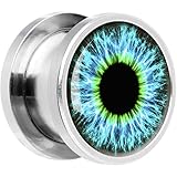 Body Candy Stainless Steel Blue Human Eye Screw Fit Plug Pair 00 Gauge
