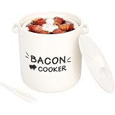 SOLIGT Ceramic Bacon Cooker for Microwave Oven - Splatter-Proof Design Microwave Bacon Cooker with Lid and Bonus Tongs - Easy Faster Bacon Maker for Yummy Crispy Bacon