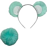 Mint Green Light Teal Teddy Bear Ears Headband and Tail Set, Halloween Costume Accessories Hairpiece Hairband