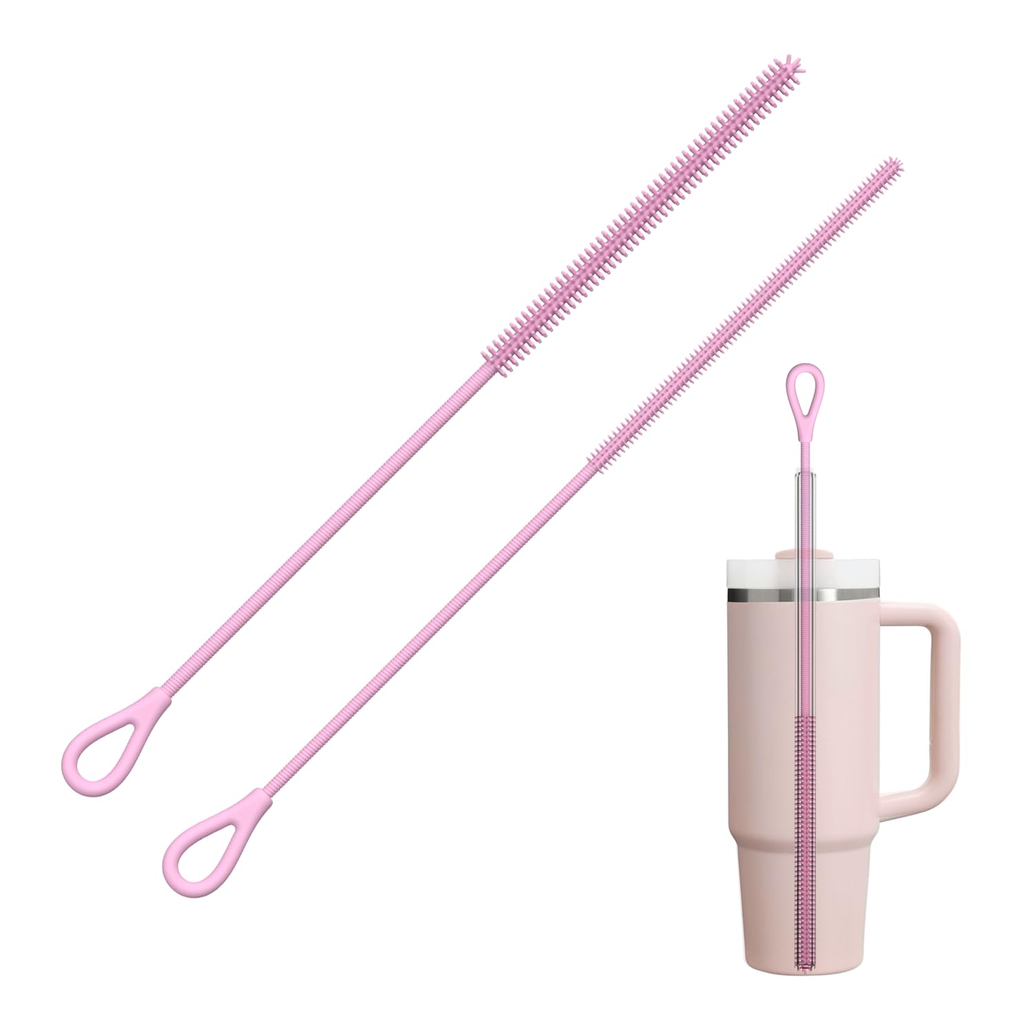 Photo 1 of YOTIME Silicone Straw Cleaner Brush, 2Pcs Reusable Straw Brush Extra Long for Cleaning Tumbler with Handle and Glass Metal Smoothie Straws, Non-slip Handle Soft and Bendable, 6mm+9mm, Pink