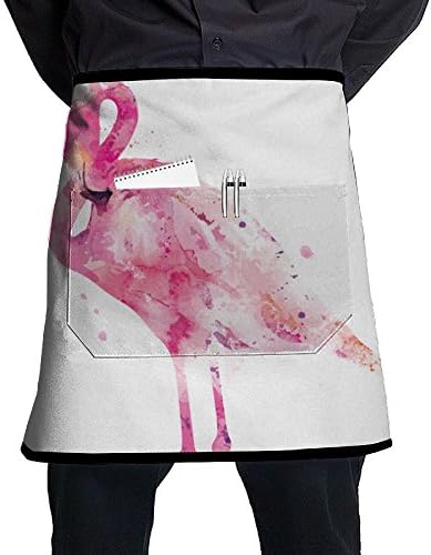 Pocket Waist Apron For Men &amp; Women,Pink Flamingo Waist Tie Half Bistro Apron With 2 Pockets For Chef, Baker, Servers, Waitress, Waiter