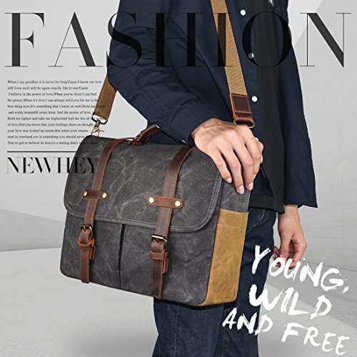 mens messenger bolsa 15.6 inch waterproof vintage genuine leather waxed canvas briefcase