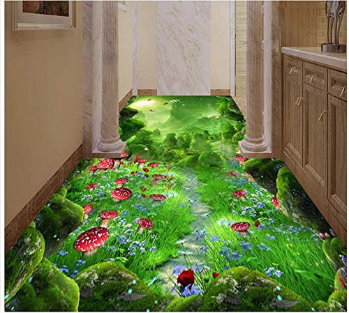 LHDLily 3D Wallpaper Mural Wall Paintings Wall Stricker Home Renovation Living Room Bedroom Dream Mushroom Path Floor Painting PVC Self-Adhesive Waterproof 200Cmx150Cm|(78Inx59In)