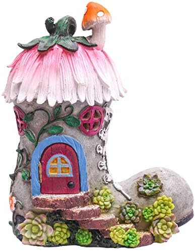 TERESA’S COLLECTIONS 8.8 Inch Fairy Backyard Boot Home Statues with Photo voltaic Powered Lights, Out of doors Cottage Sculptures and Collectible figurines for Patio Garden Yard Porch Decorations