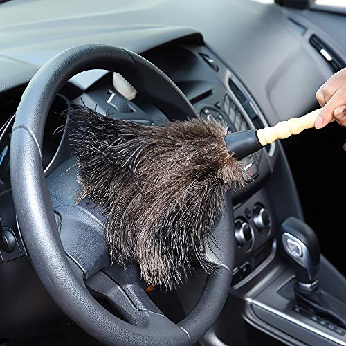 Midoneat Natural Black Ostrich Feather Duster,2 Packs,Car Duster Interior/Exterior Cleaner,Duster for Blinds Kitchen Keyboard Office, Washable Duster,Smart and Soft and Fluffy Duster - Thumbnail 5