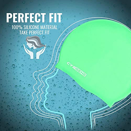 CybGene Silicone Swim Cap for Women and Men,Swim Capris for Long Hair-Size Large-Green - Thumbnail 2