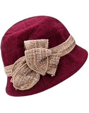 Womens 1920s Gatsby Wool Flower Band Beret Beanie Cloche Bucket Hat A374
