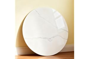 GSSDEE 20'' Round Tempered Glass Table Top, 8mm Thick, White Marble Pattern Design Glass Table Top, Heat & Scratch Resistant, DIY Replacement for Dining, Coffee, Office, Side Table, Indoor & Outdoor