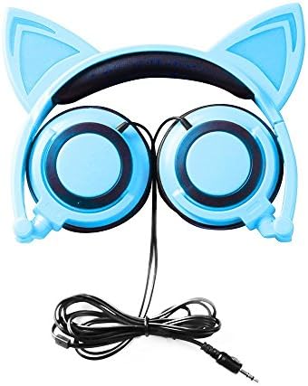 Cat Ear Headphones, InOpera Wired On-ear Folded Cosplay Fancy Headsetss with LED Flash light for iPhone 6S,Anroid Mobile Phone Computer (Blue)