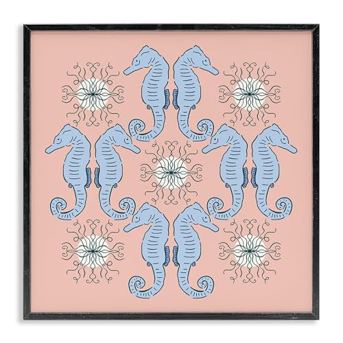 Stupell Industries Symmetrical Coral Seahorse Pattern Black Framed Giclee Art,…