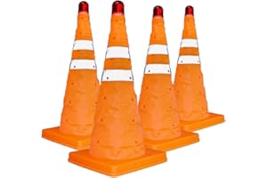 Berry Orange Safety Cones - Pack of 4, 20 Inch Reflective Collapsible Traffic Cone with LED Warning Light | Portable Warning 