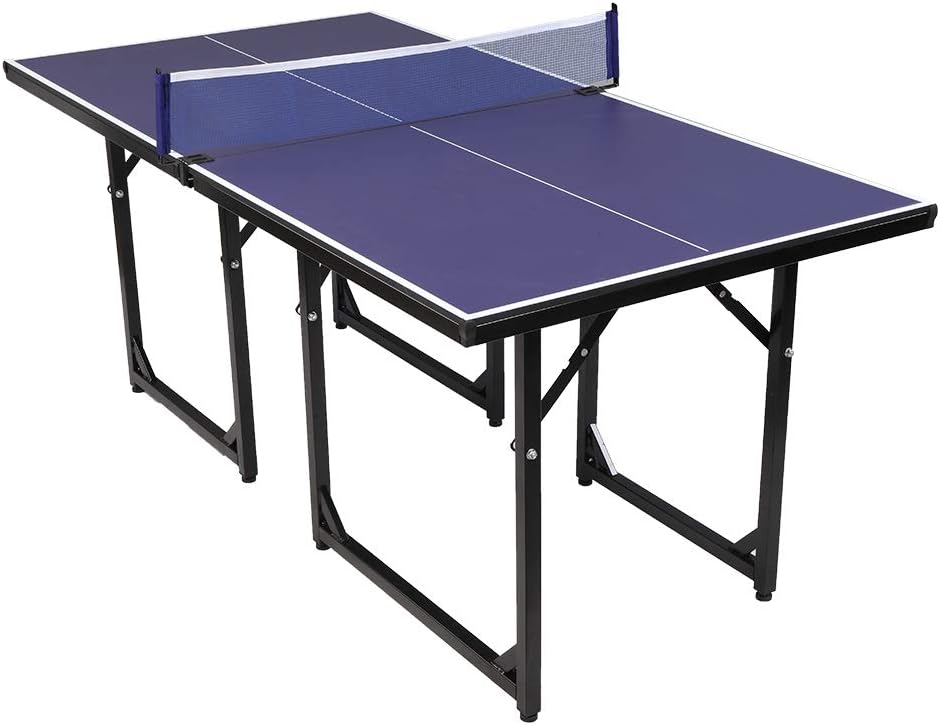 PEXMOR Foldable Table Tennis Ping Pong Table, Pre-Assembled Multi-Use Midsize Compact Table Tennis with Net and Post Set, Indoor/Outdoor Mini Tennis Table