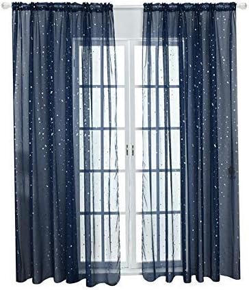 Tulle Window Door Curtain Drape Bedroom Living Room Coffee Shop Window Treatment Decorations(Navy blue), 1 x 2m