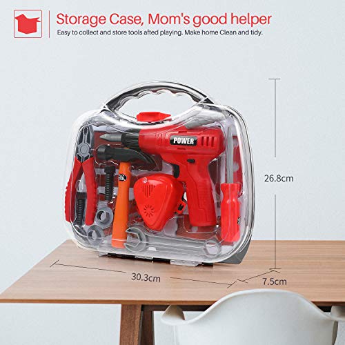 Kids Tool Set, 24pcs Durable Tool Toys with Electronic Cordless Drill, Other Pretend play Construction Accessories, A Sturdy Case for Age 3+ Toddlers Practical Ability