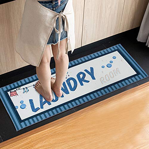 Carvapet Laundry Room Decorative Printed Runner Rug, Blue 20x59 Inch