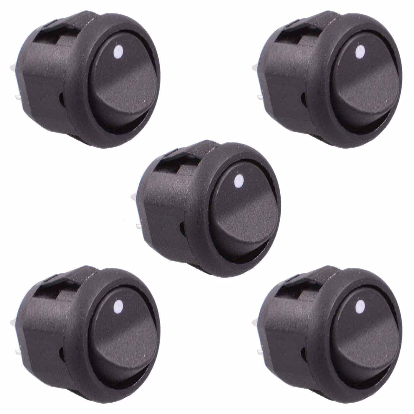 On-Off Ultra Miniature 13mm Round Rocker Switch SPST Hobby DIY Electronics (Pack of 5)