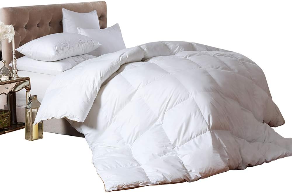 VERSARI Goose Down Feather Comforter Duvet Insert, 1000 Thread Count, Queen Size, Solid White,750 Fill Power,100% Cotton Fabric
