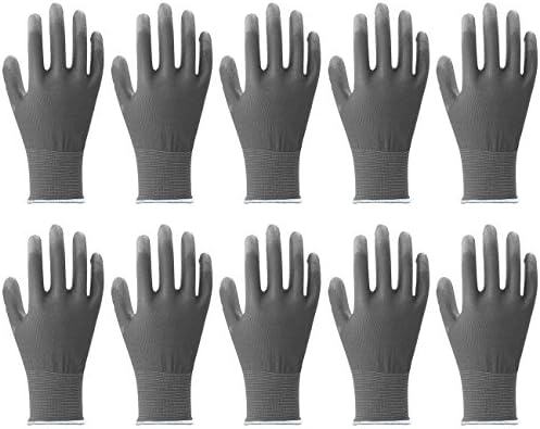 MJ 10 Pairs Industrial PU Coating Knit Protective Safety Work Gloves Grey L