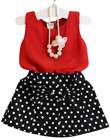 XYXY Girls Cotton Sleeveless Top and Skirt Set in Red