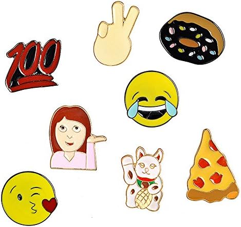 Beyonder Cartoon Animal Floral Fruits Foods Enamel Brooches Pins for Children Women Girls Clothing Bags Backpacks Jackets Decor (Emoji Doughnut Pizza set of 8)