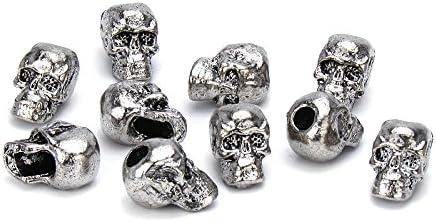 Set of 10 Roxy Jewels Top Quality Silver Pewter Skull Beads - 10 X 8mm with Large 3.5mm Vertical Hole